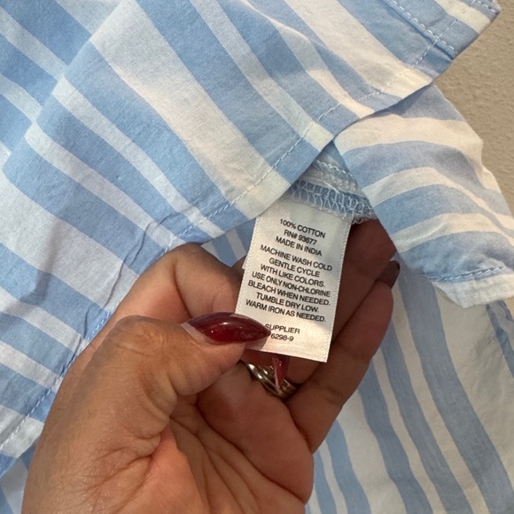 St. John's Bay Blue and White Striped Button Down Shirt - Picture 2 of 6